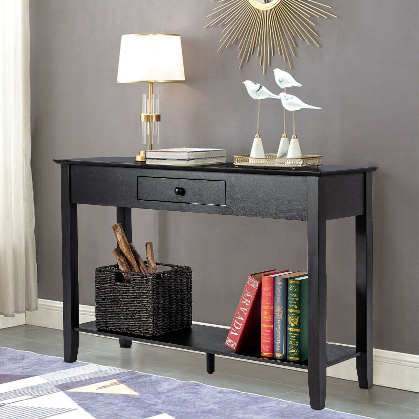 Console Accent Table with Drawer and Lower Shelf for Living Room or Entryway