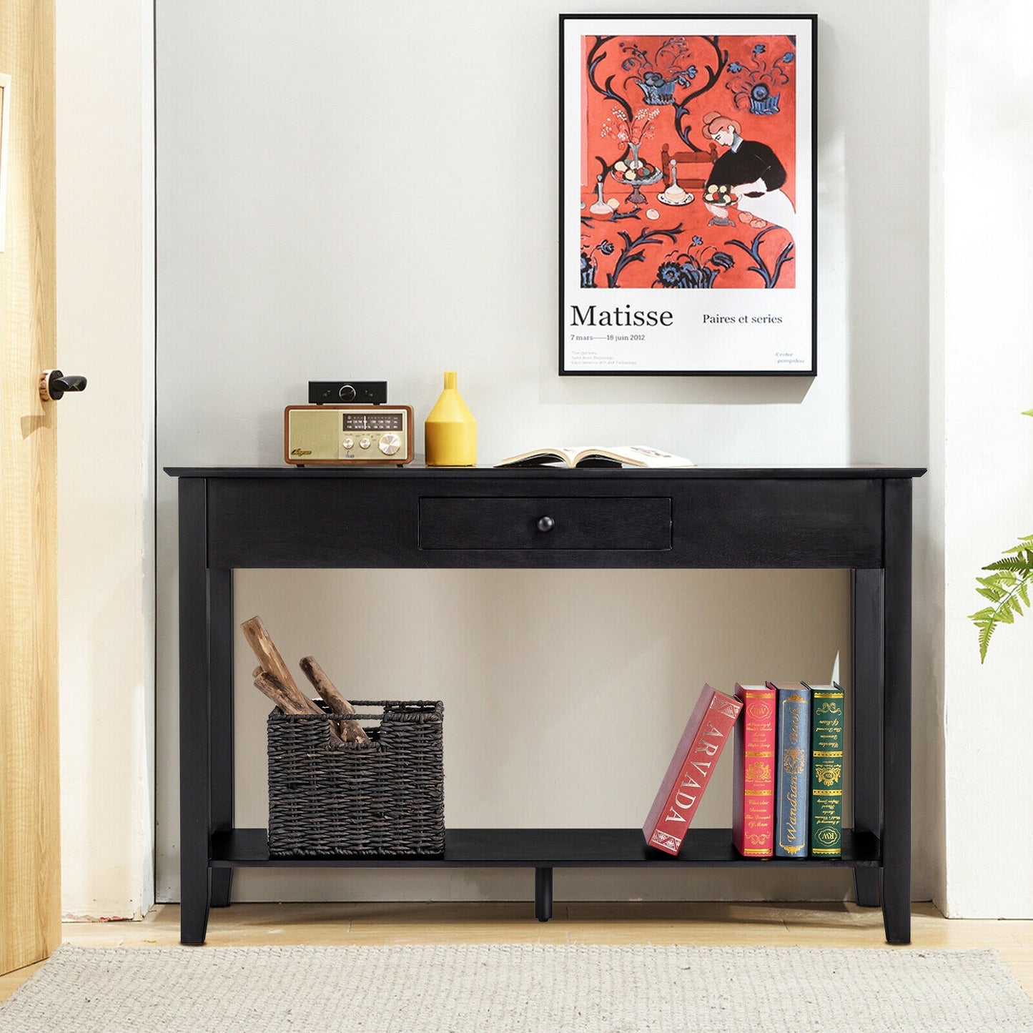 Console Accent Table with Drawer and Lower Shelf for Living Room or Entryway