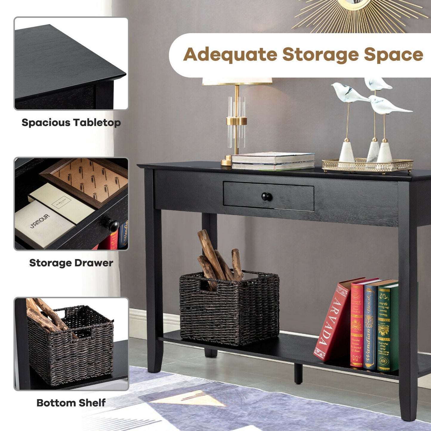 Console Accent Table with Drawer and Lower Shelf for Living Room or Entryway