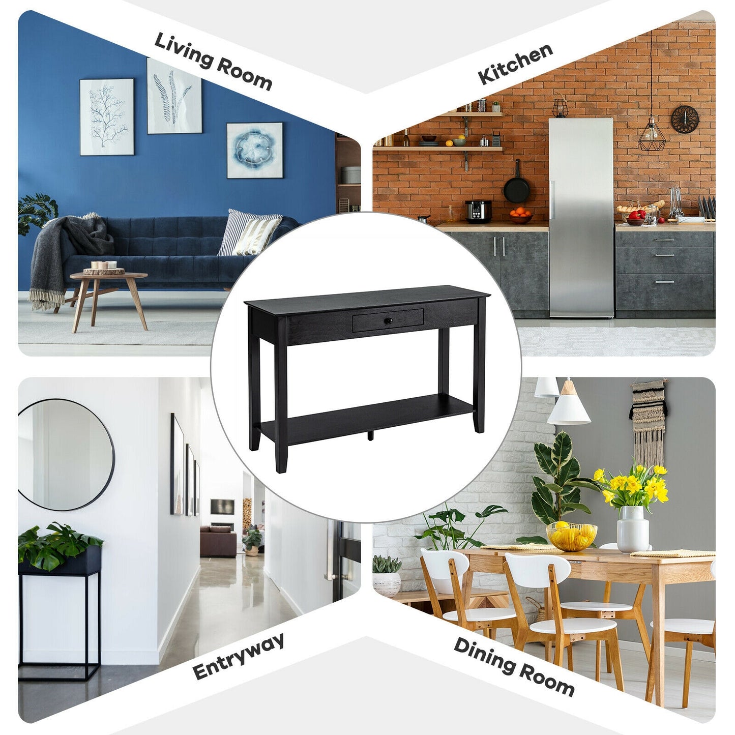Console Accent Table with Drawer and Lower Shelf for Living Room or Entryway