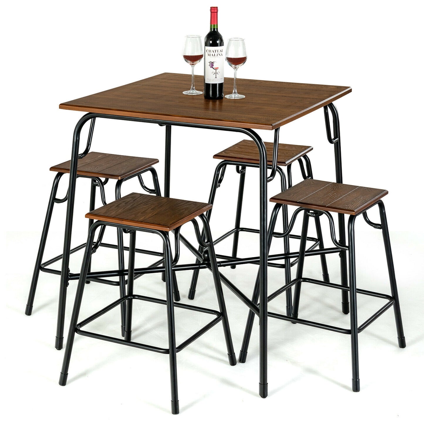 5 Piece Counter Height Bar Table Set with 4 Backless Stools for Kitchen and Dining