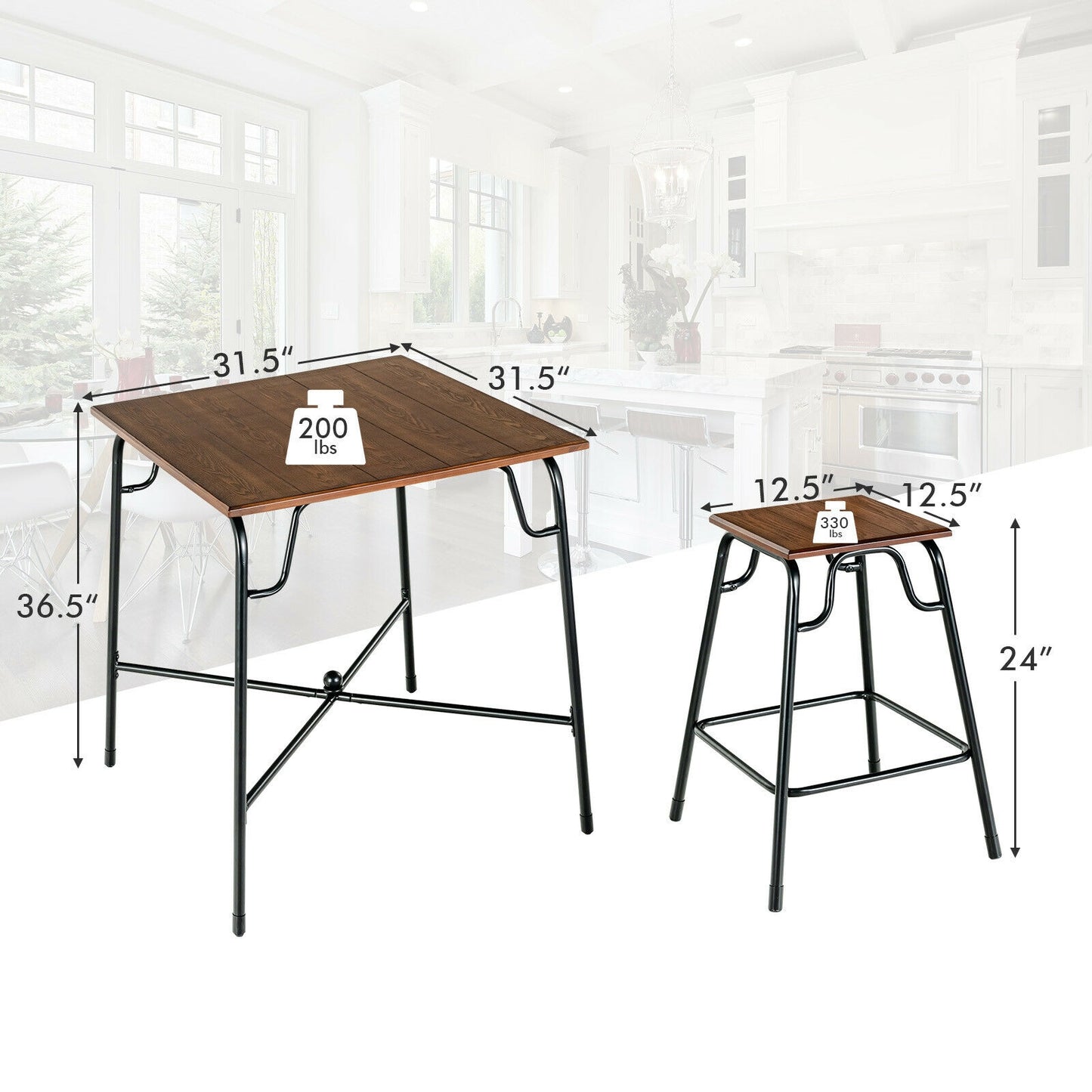 5 Piece Counter Height Bar Table Set with 4 Backless Stools for Kitchen and Dining