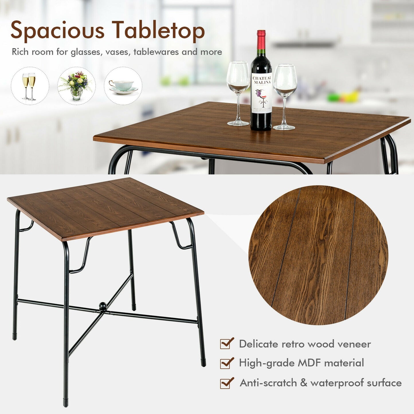 5 Piece Counter Height Bar Table Set with 4 Backless Stools for Kitchen and Dining
