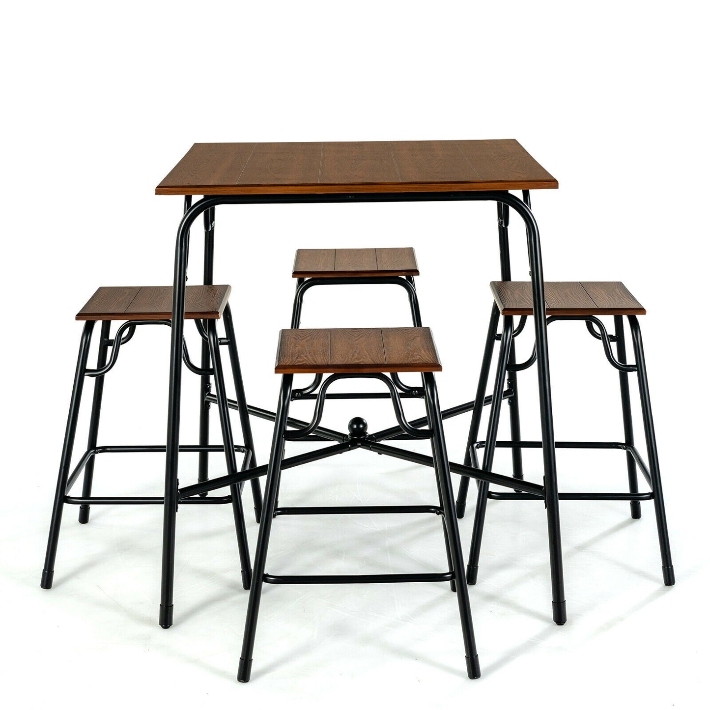 5 Piece Counter Height Bar Table Set with 4 Backless Stools for Kitchen and Dining