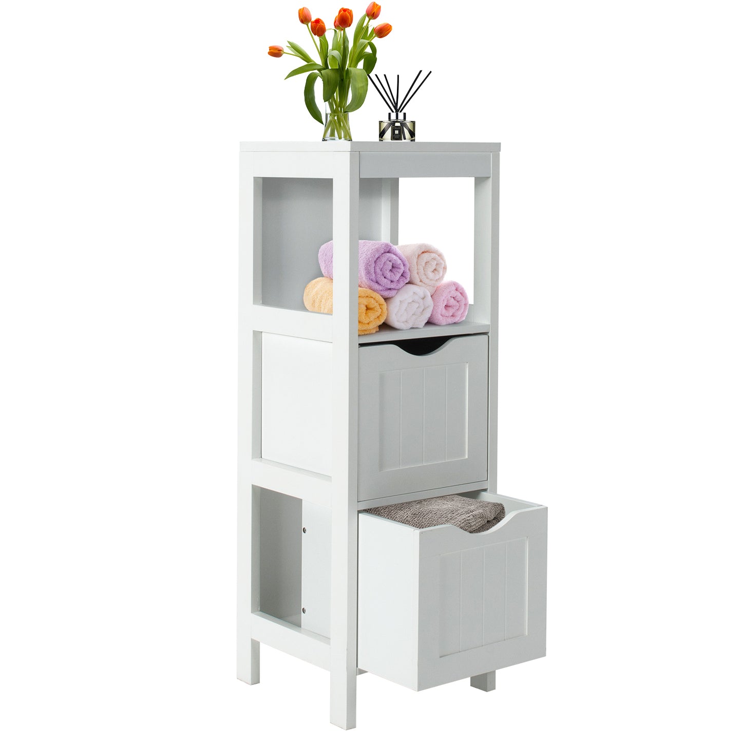 Freestanding Bathroom Storage Cabinet with 2 Removable Drawers & Open Shelf