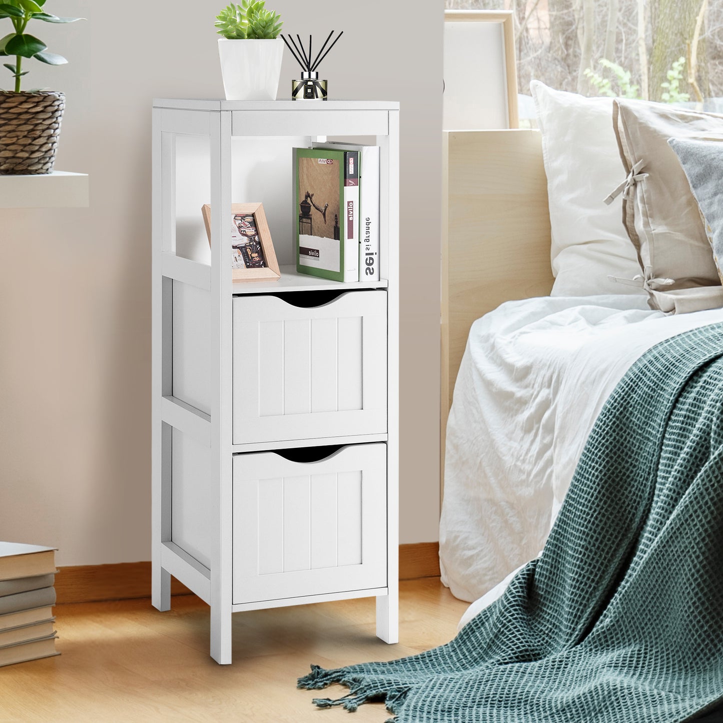 Freestanding Bathroom Storage Cabinet with 2 Removable Drawers & Open Shelf