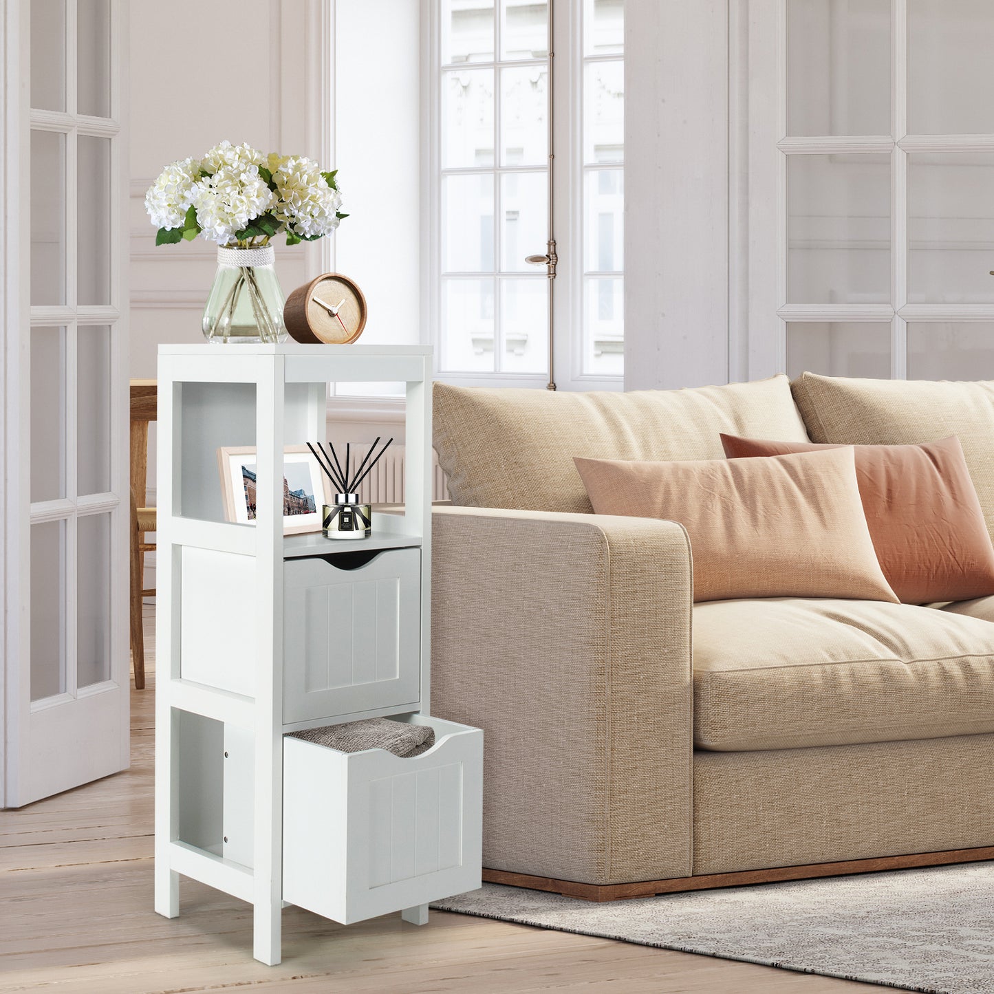 Freestanding Bathroom Storage Cabinet with 2 Removable Drawers & Open Shelf