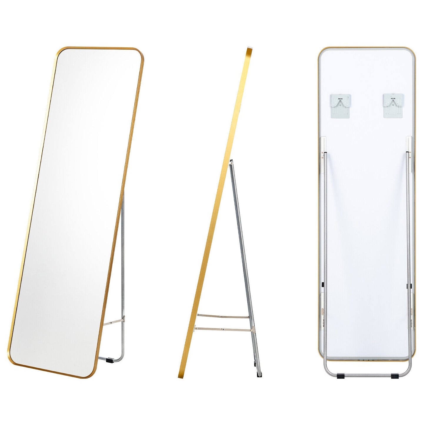 Gold Framed Full Length Mirror for Wall Mount and Free Standing Use