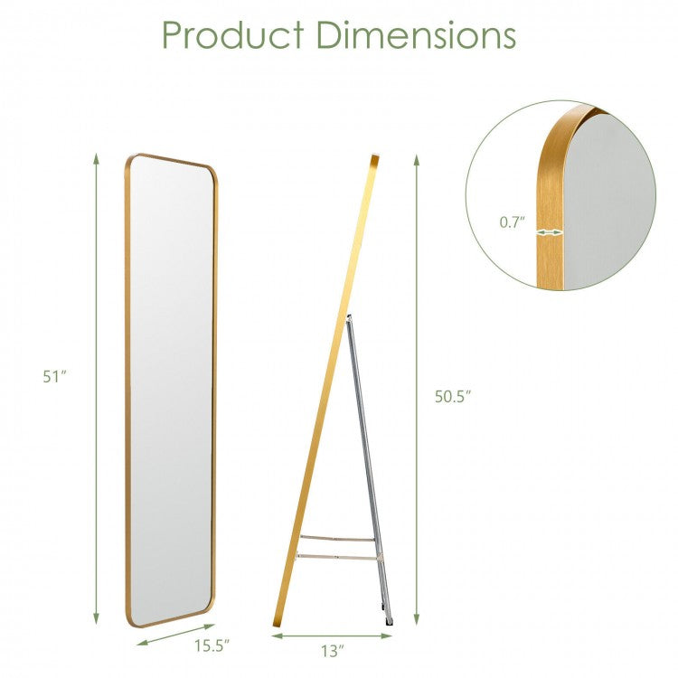 Gold Framed Full Length Mirror for Wall Mount and Free Standing Use