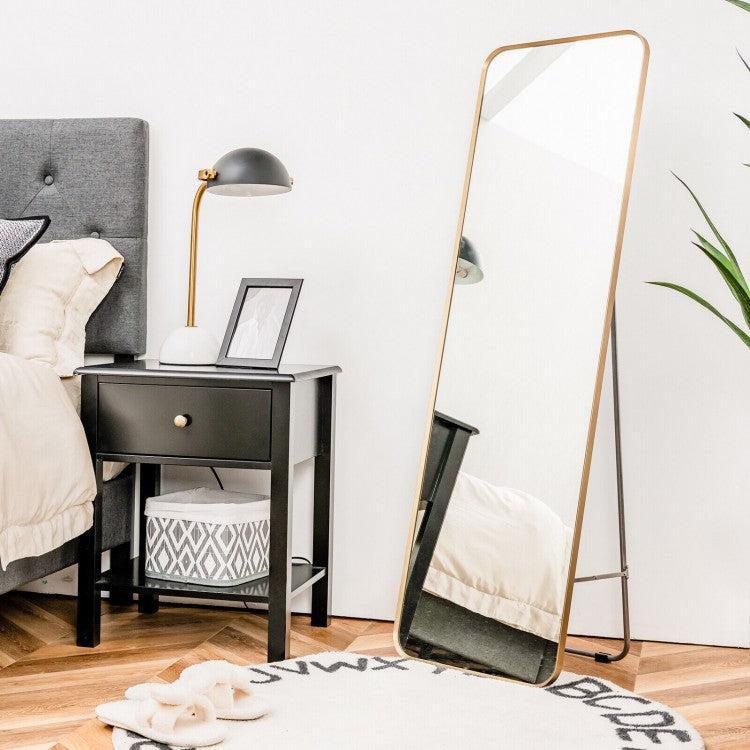 Gold Framed Full Length Mirror for Wall Mount and Free Standing Use