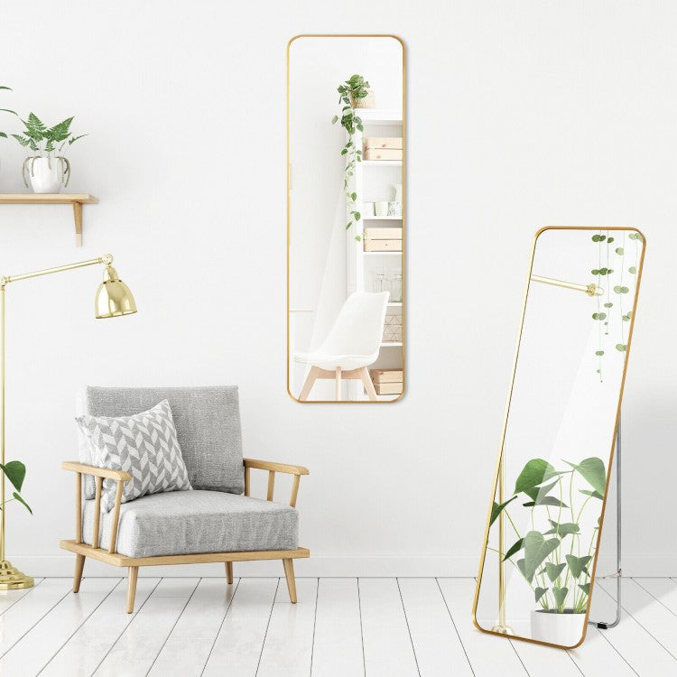Gold Framed Full Length Mirror for Wall Mount and Free Standing Use