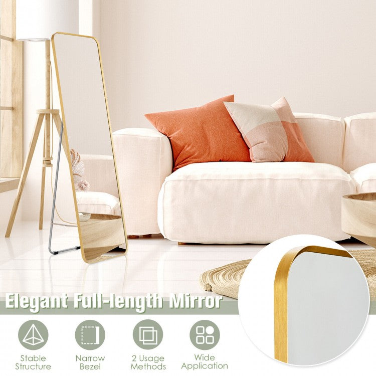 Gold Framed Full Length Mirror for Wall Mount and Free Standing Use