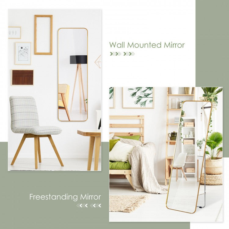 Gold Framed Full Length Mirror for Wall Mount and Free Standing Use