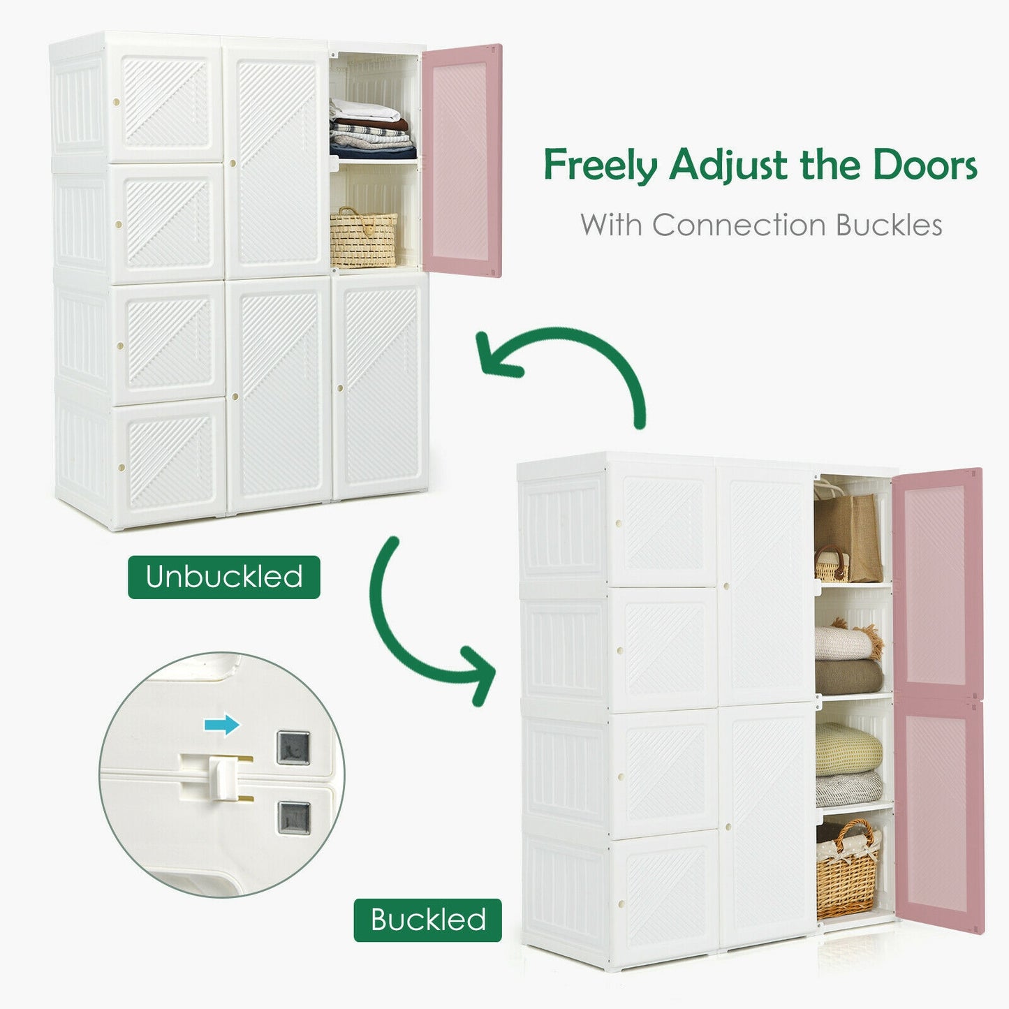Foldable Wardrobe Closet with Hanging Rods and 12-Cubby Storage for Clothes and Bedding