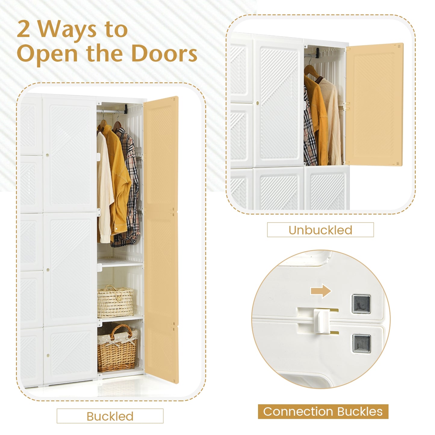 Foldable Wardrobe Closet with Hanging Rod and 10-Cube Storage for Clothes and Bedding