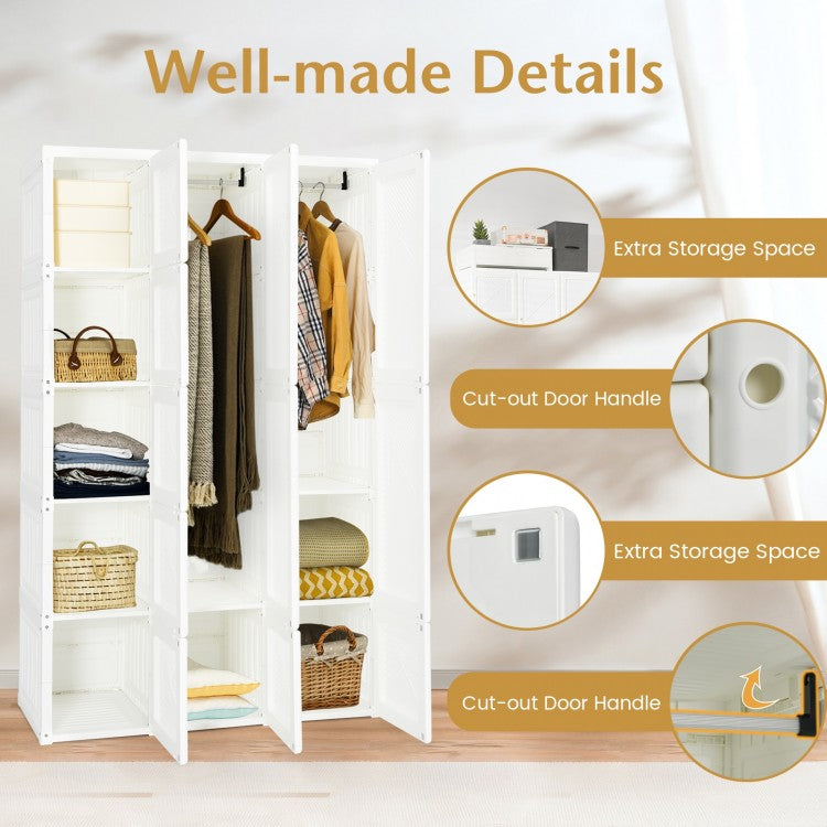 Foldable Wardrobe Closet with Hanging Rod and 10-Cube Storage for Clothes and Bedding