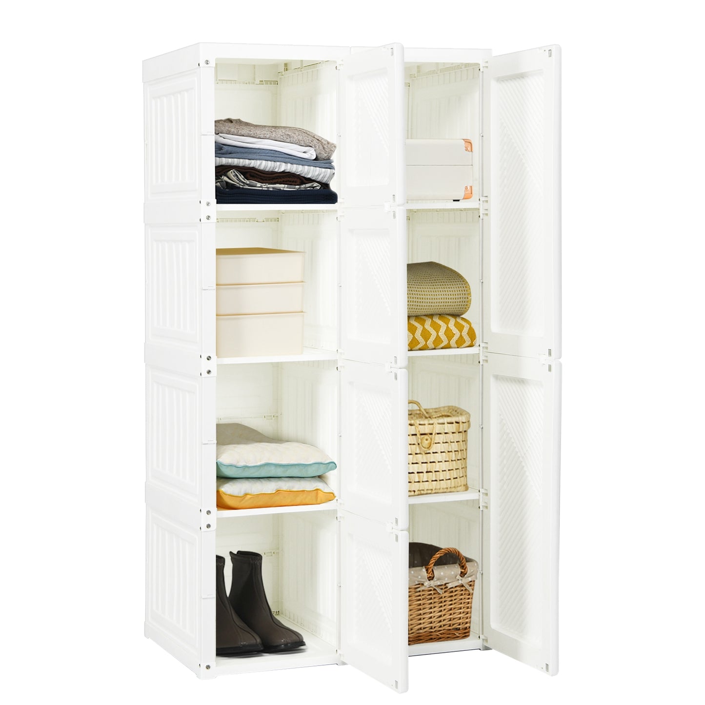 Foldable Wardrobe Closet with Hanging Rods and 8-Cubby Storage for Clothes and Bedding