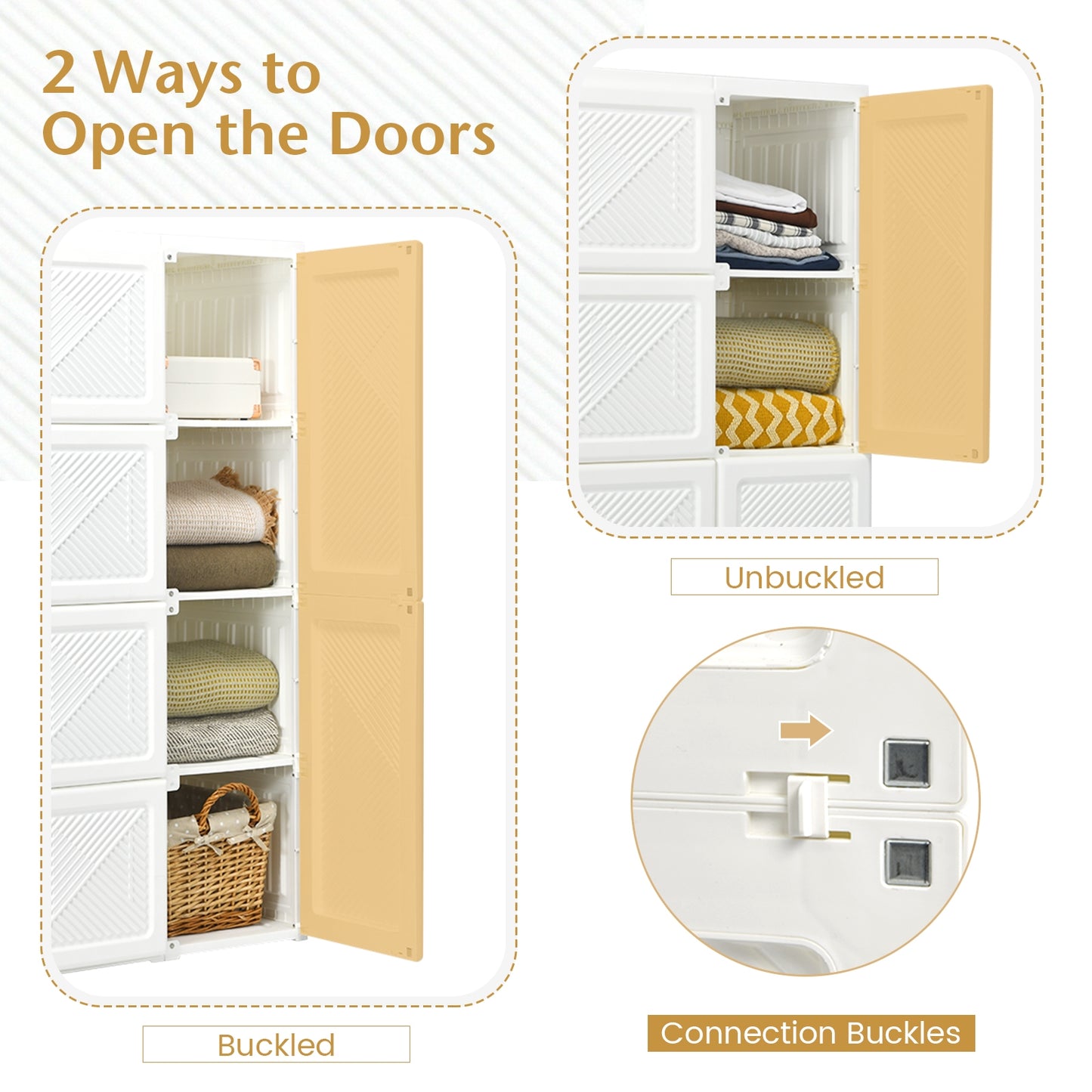 Foldable Wardrobe Closet with Hanging Rods and 8-Cubby Storage for Clothes and Bedding