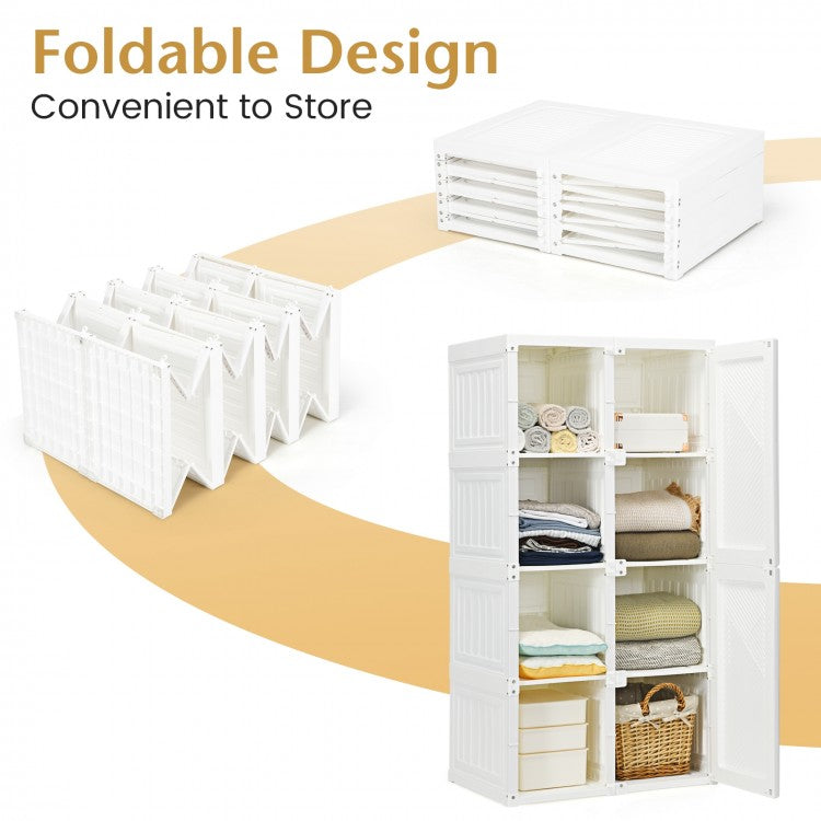 Foldable Wardrobe Closet with Hanging Rods and 8-Cubby Storage for Clothes and Bedding