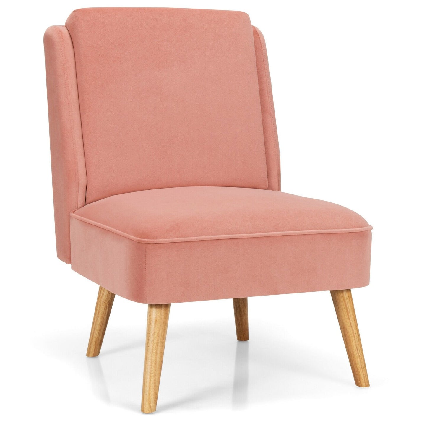 Contemporary Armless Velvet Accent Chair with Rubber Wood Base - Pink