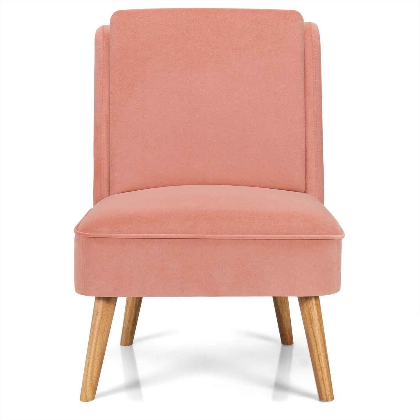 Contemporary Armless Velvet Accent Chair with Rubber Wood Base - Pink