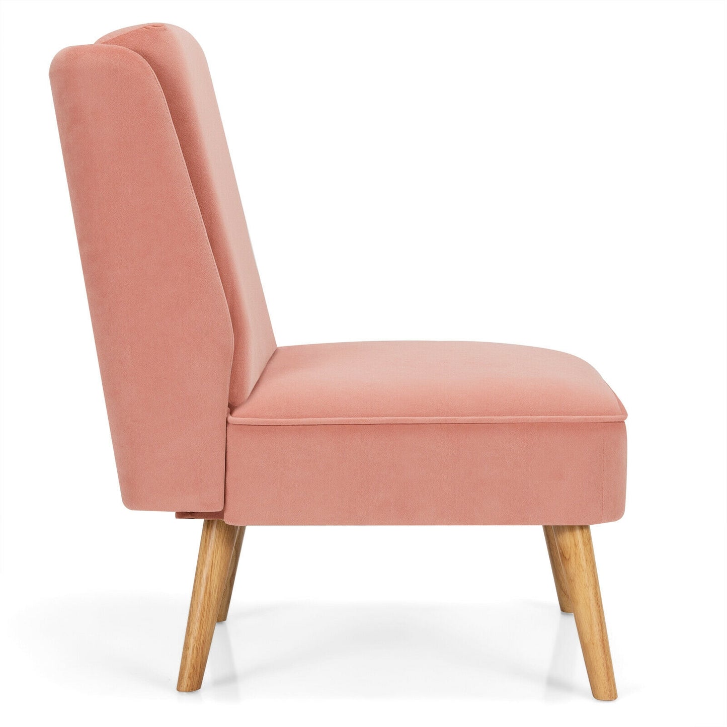 Contemporary Armless Velvet Accent Chair with Rubber Wood Base - Pink