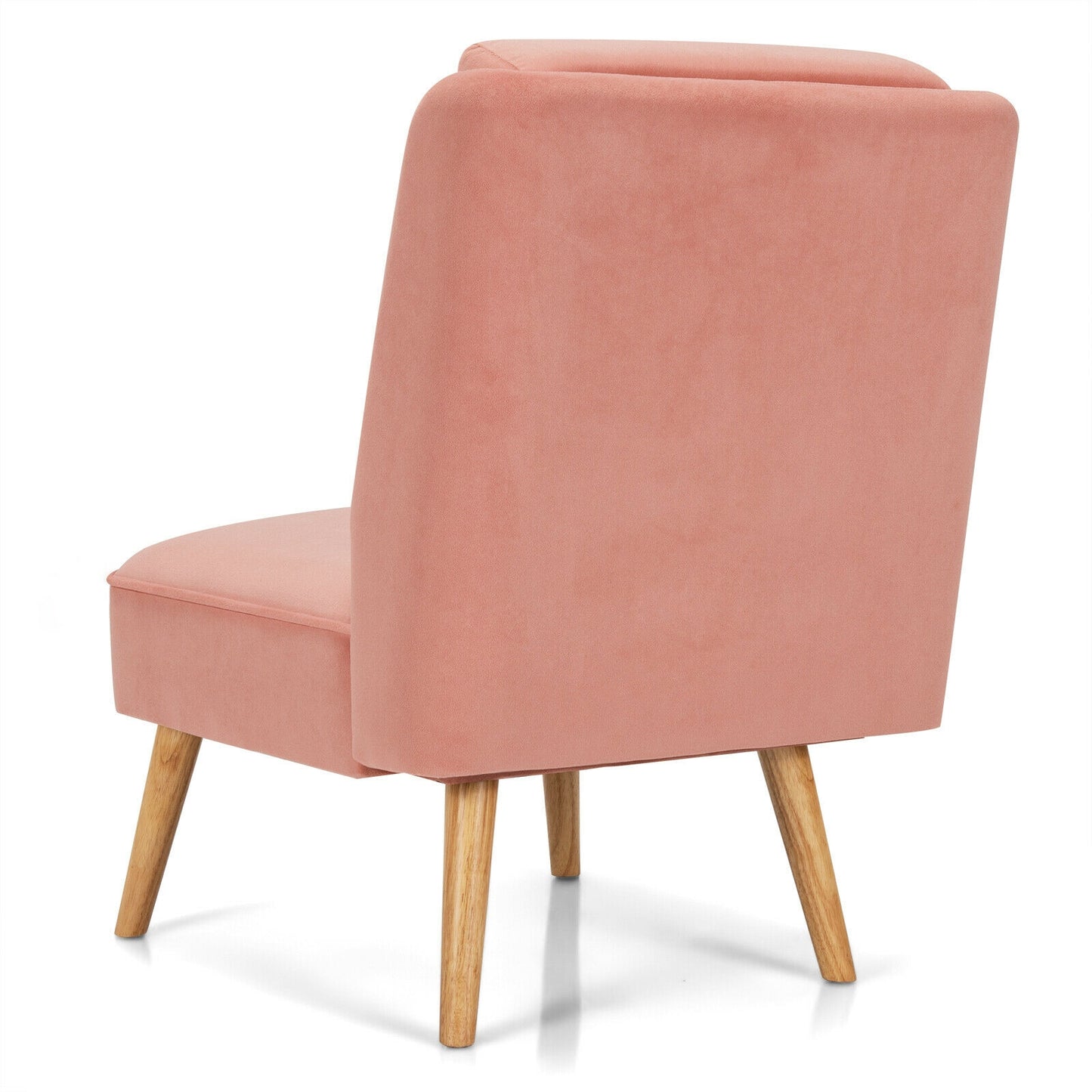 Contemporary Armless Velvet Accent Chair with Rubber Wood Base - Pink
