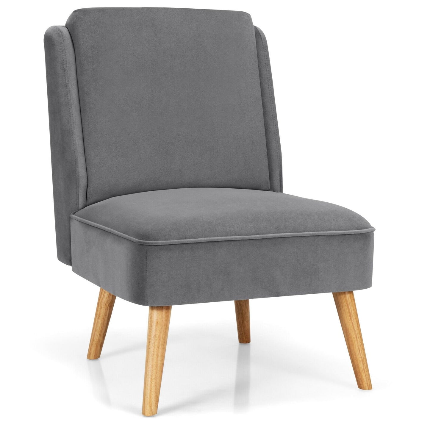Contemporary Armless Velvet Accent Chair with Rubber Wood Base - Grey