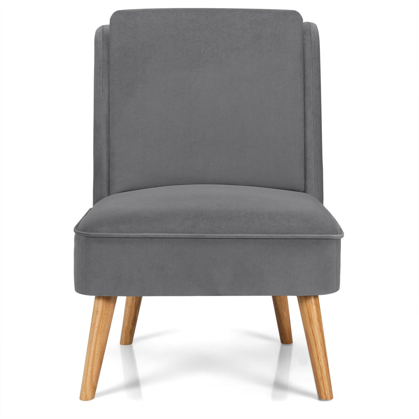 Contemporary Armless Velvet Accent Chair with Rubber Wood Base - Grey