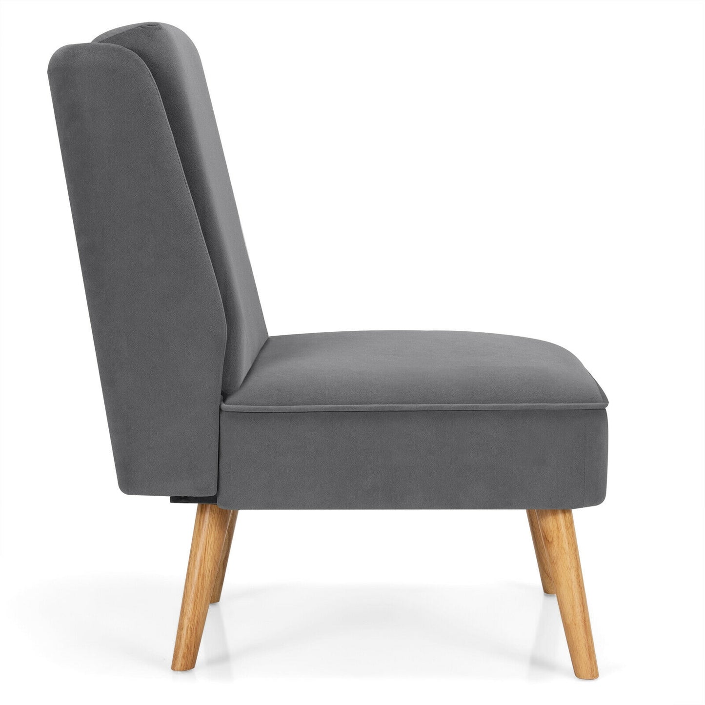 Contemporary Armless Velvet Accent Chair with Rubber Wood Base - Grey