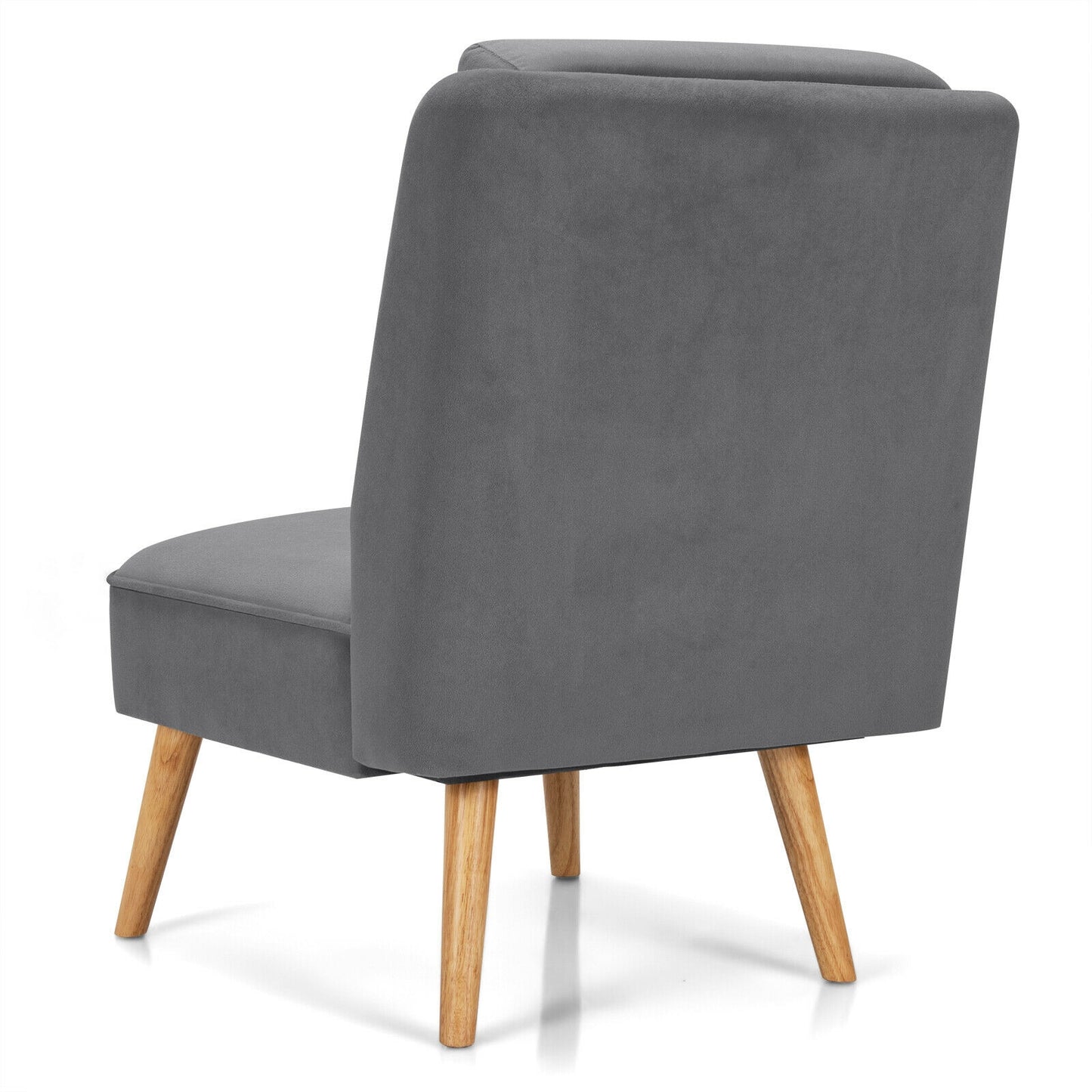 Contemporary Armless Velvet Accent Chair with Rubber Wood Base - Grey