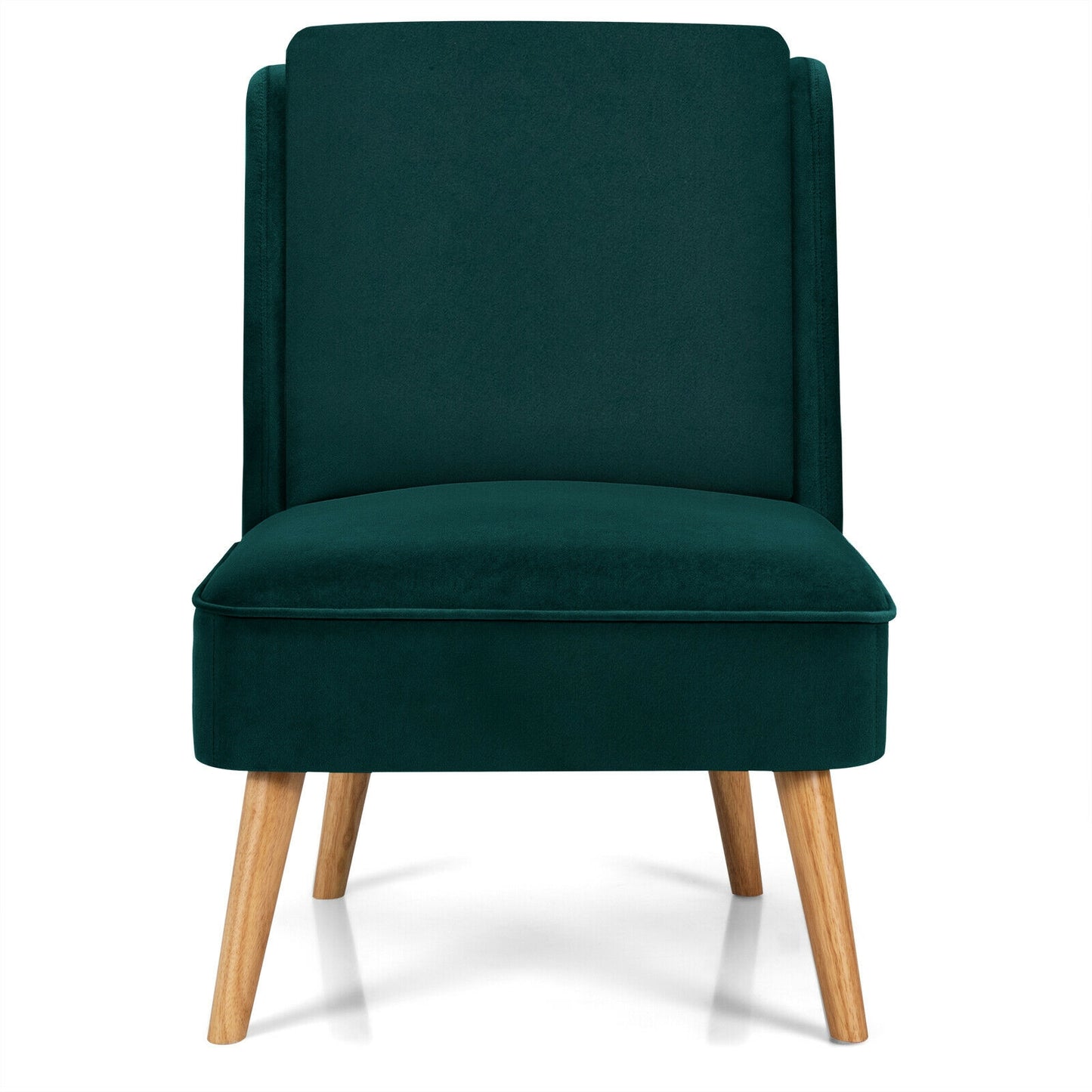Contemporary Armless Velvet Accent Chair with Rubber Wood Base - Green