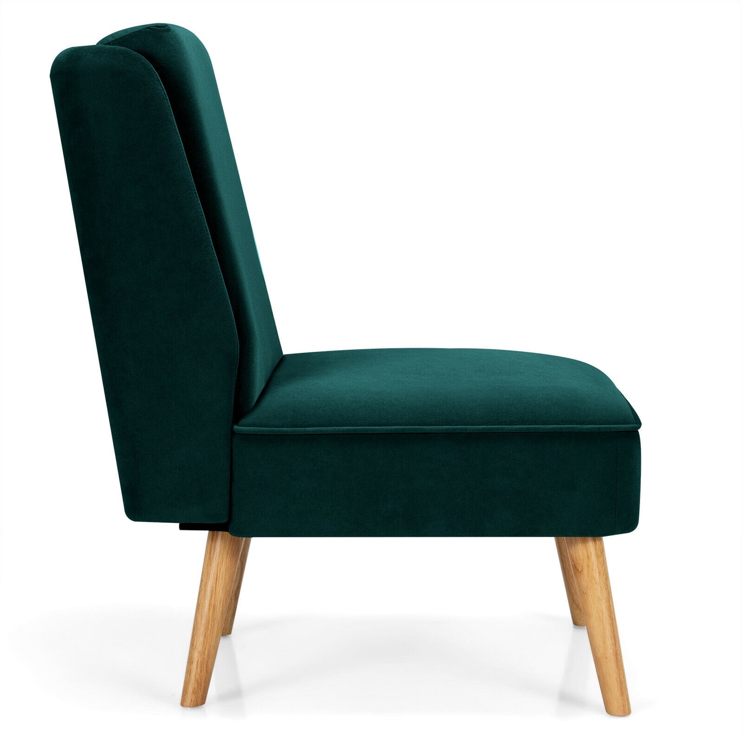 Contemporary Armless Velvet Accent Chair with Rubber Wood Base - Green