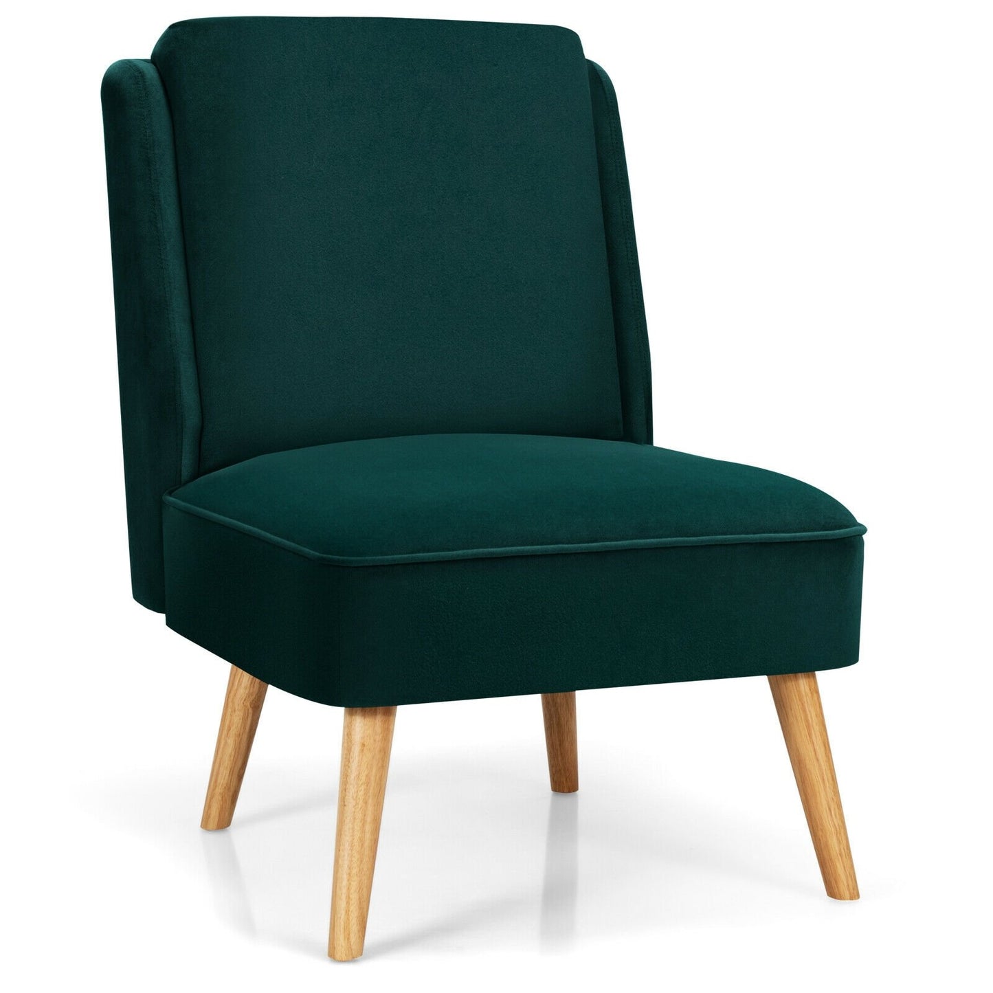 Contemporary Armless Velvet Accent Chair with Rubber Wood Base - Green