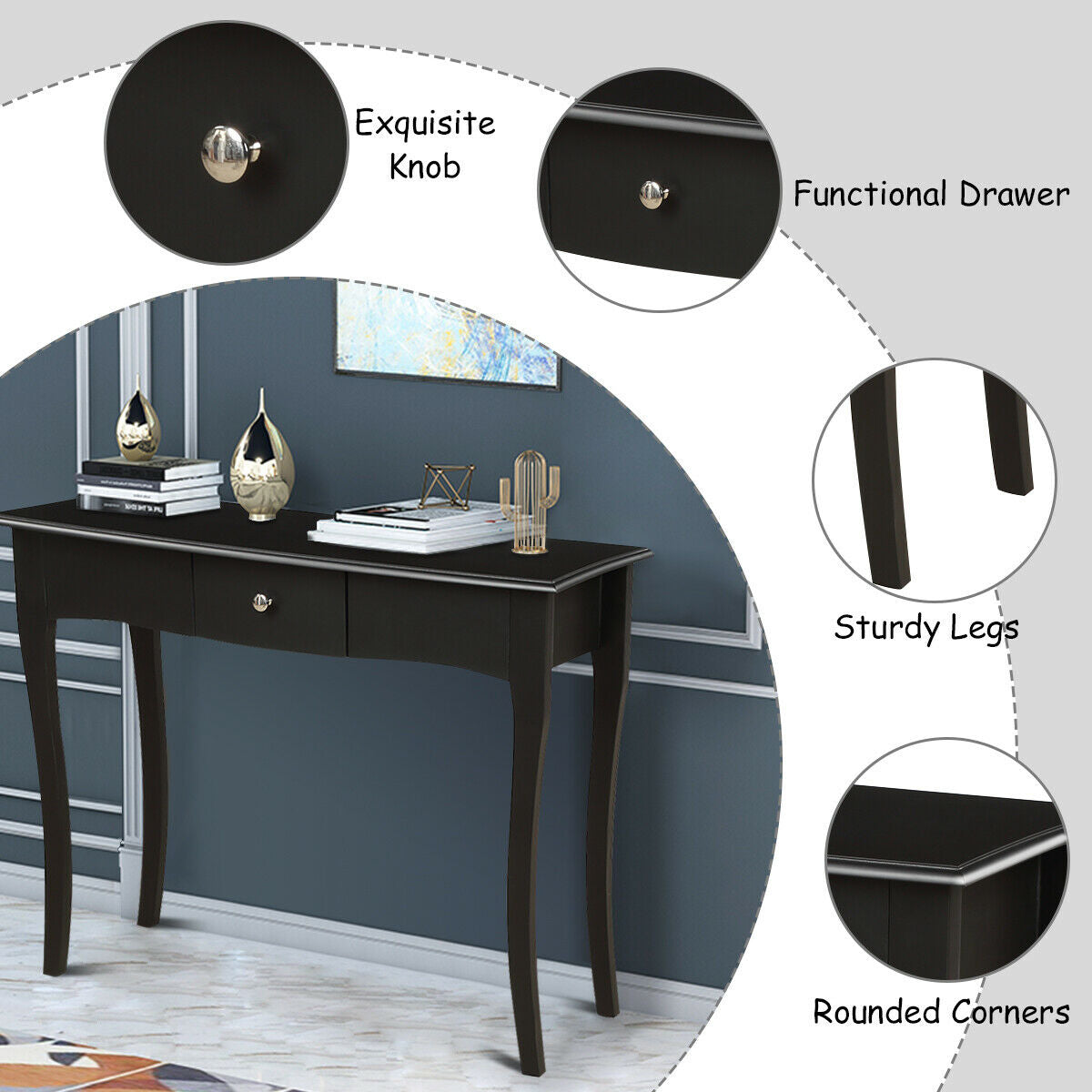 Vintage Inspired Console Table with Drawer Storage for Entryway or Living Room