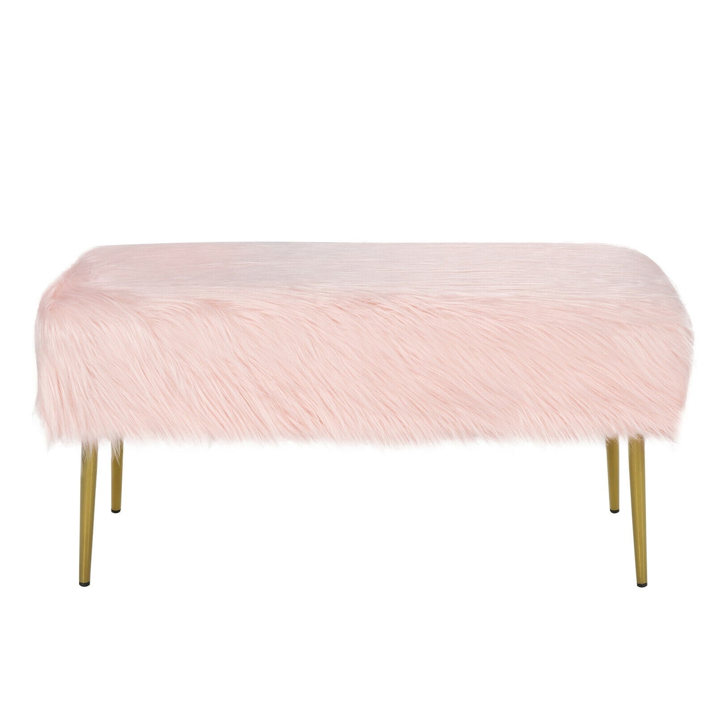 Plush Faux Fur Vanity Stool with Elegant Gold Metal Legs in Pink