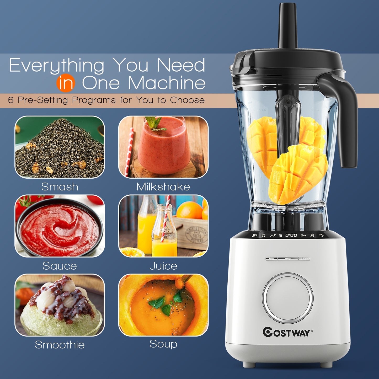 1500W High Performance Blender with 10 Speeds & 6 Pre-Set Programs for Smoothies & More