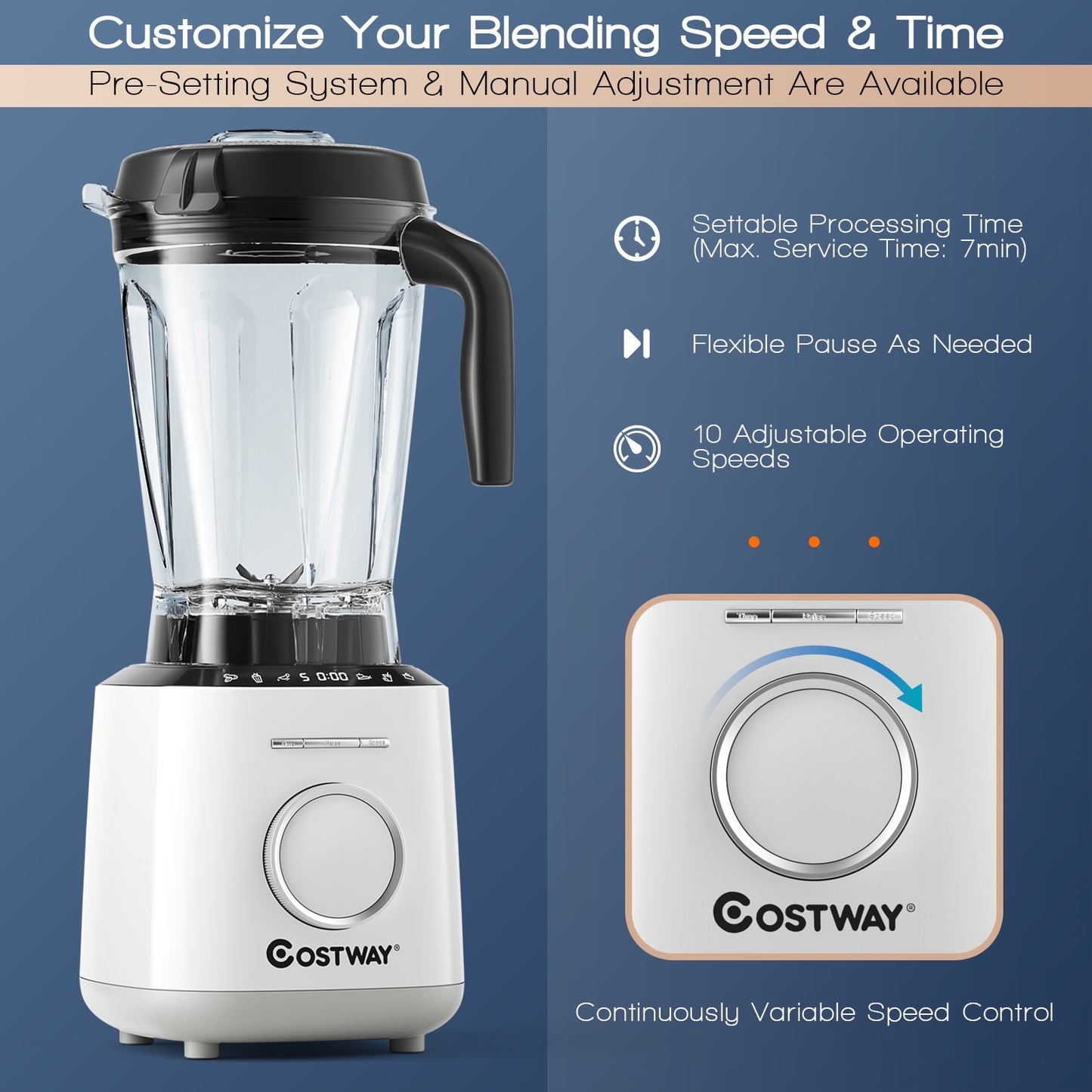 1500W High Performance Blender with 10 Speeds & 6 Pre-Set Programs for Smoothies & More