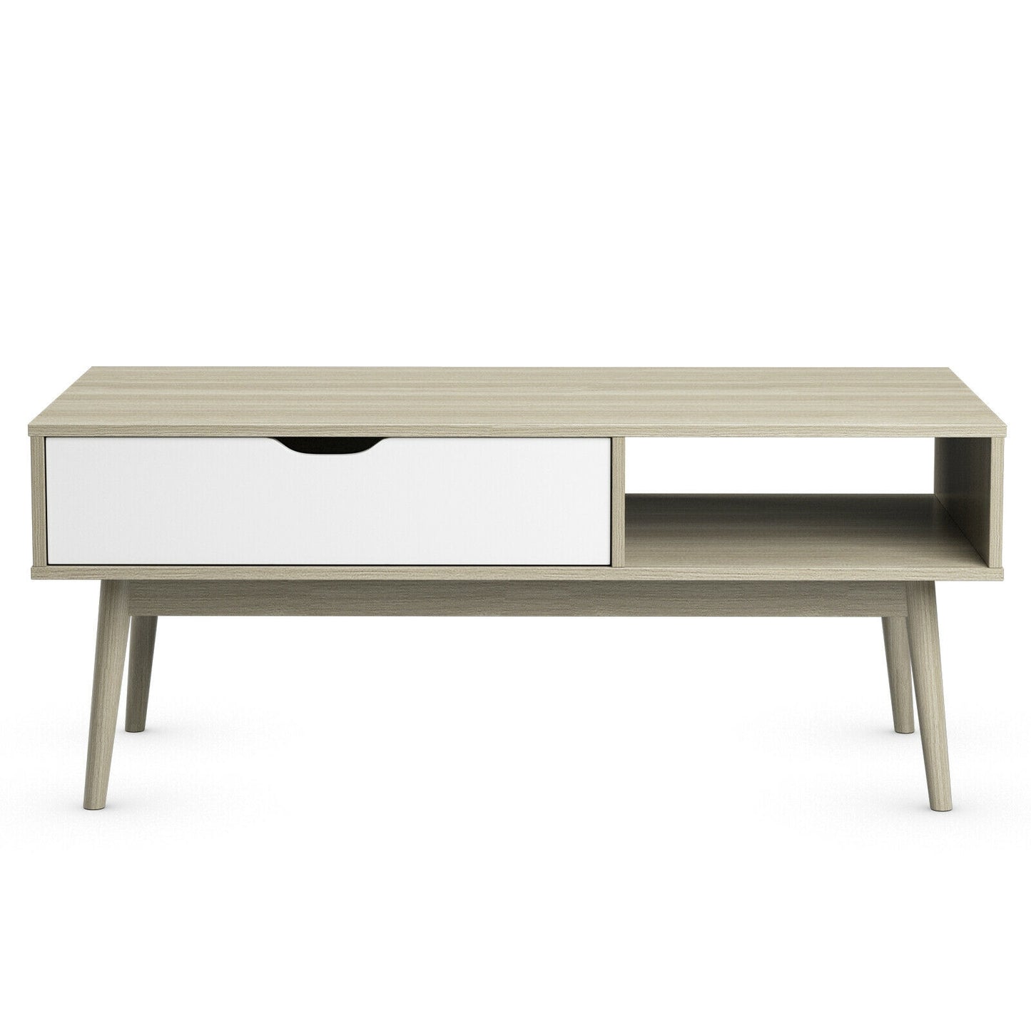 Industrial Style Coffee Table with Storage Drawer and Open Shelves