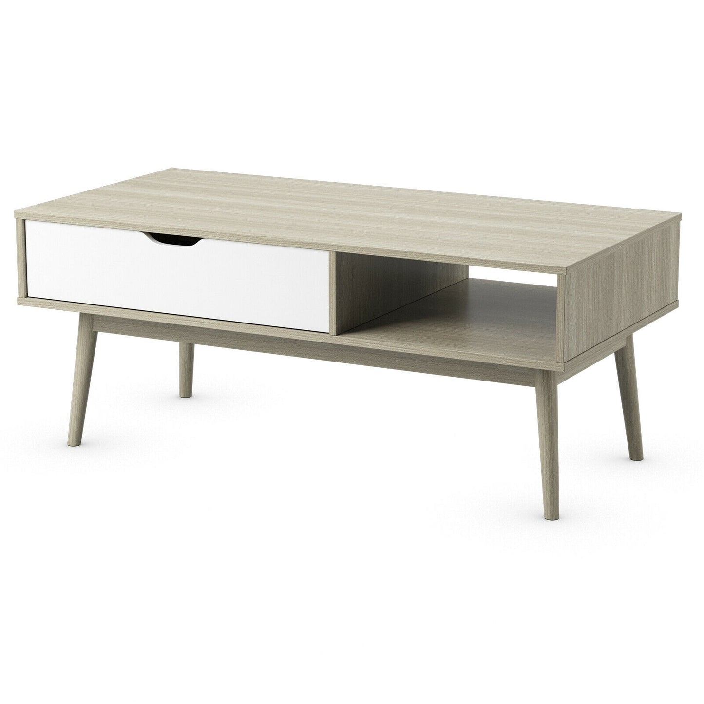 Industrial Style Coffee Table with Storage Drawer and Open Shelves