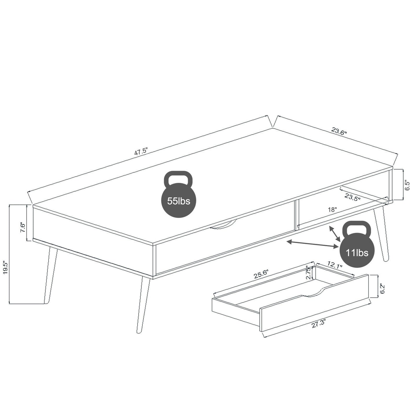 Industrial Style Coffee Table with Storage Drawer and Open Shelves