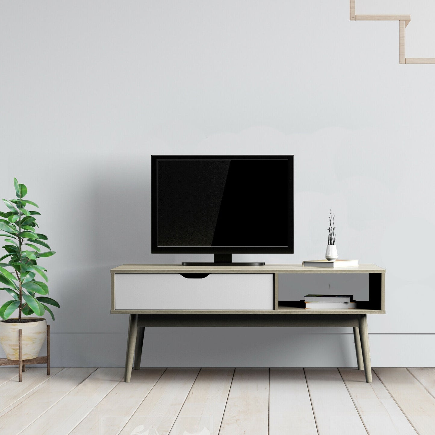Industrial Style Coffee Table with Storage Drawer and Open Shelves