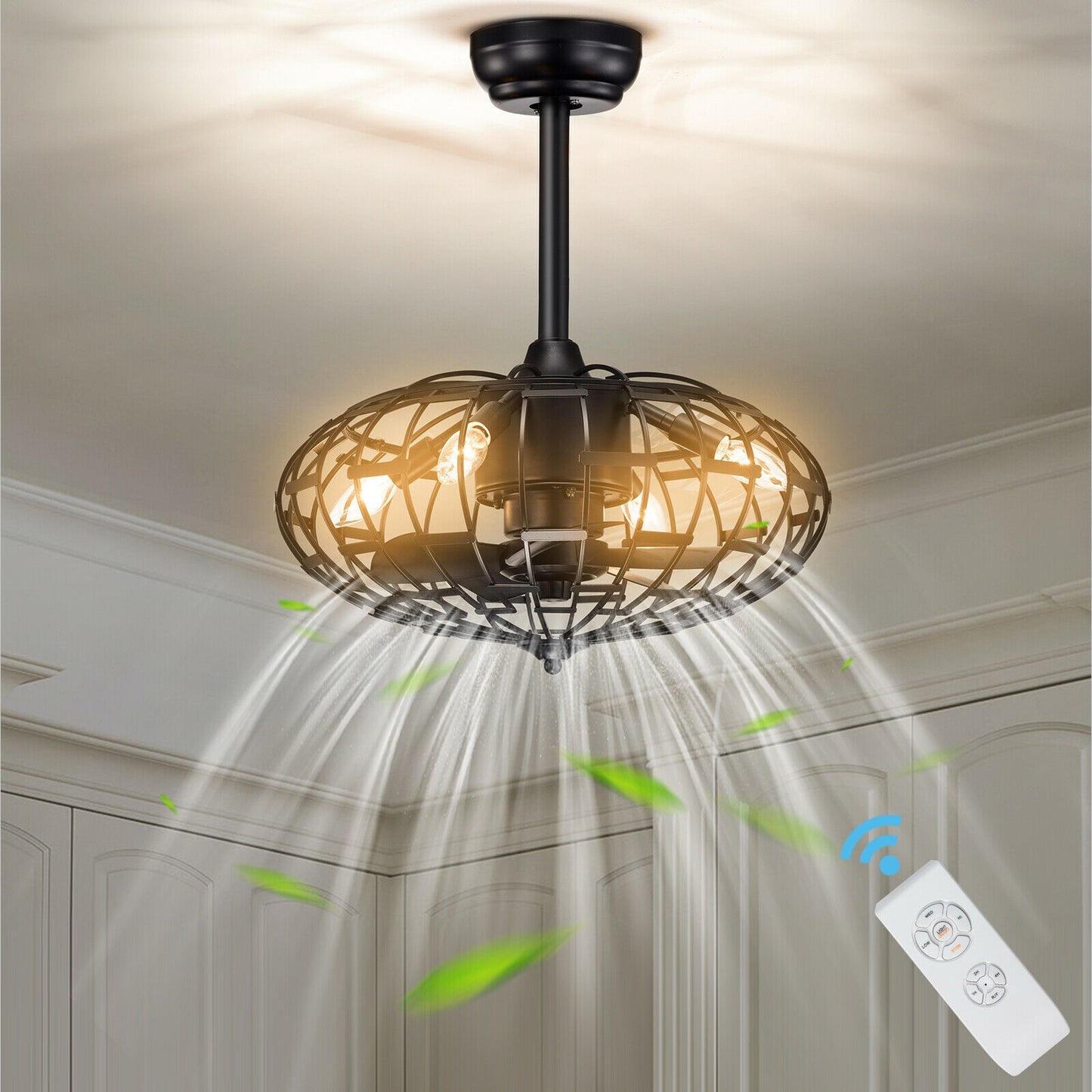 5 Blade Enclosed Ceiling Fan with Light & Remote Control for Modern Living