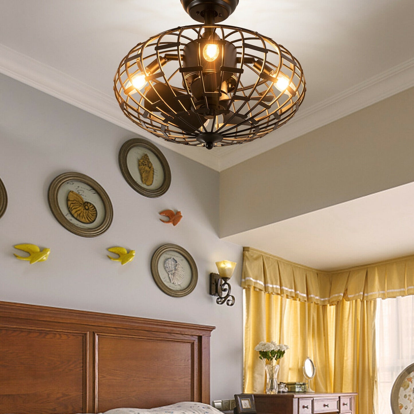 5 Blade Enclosed Ceiling Fan with Light & Remote Control for Modern Living