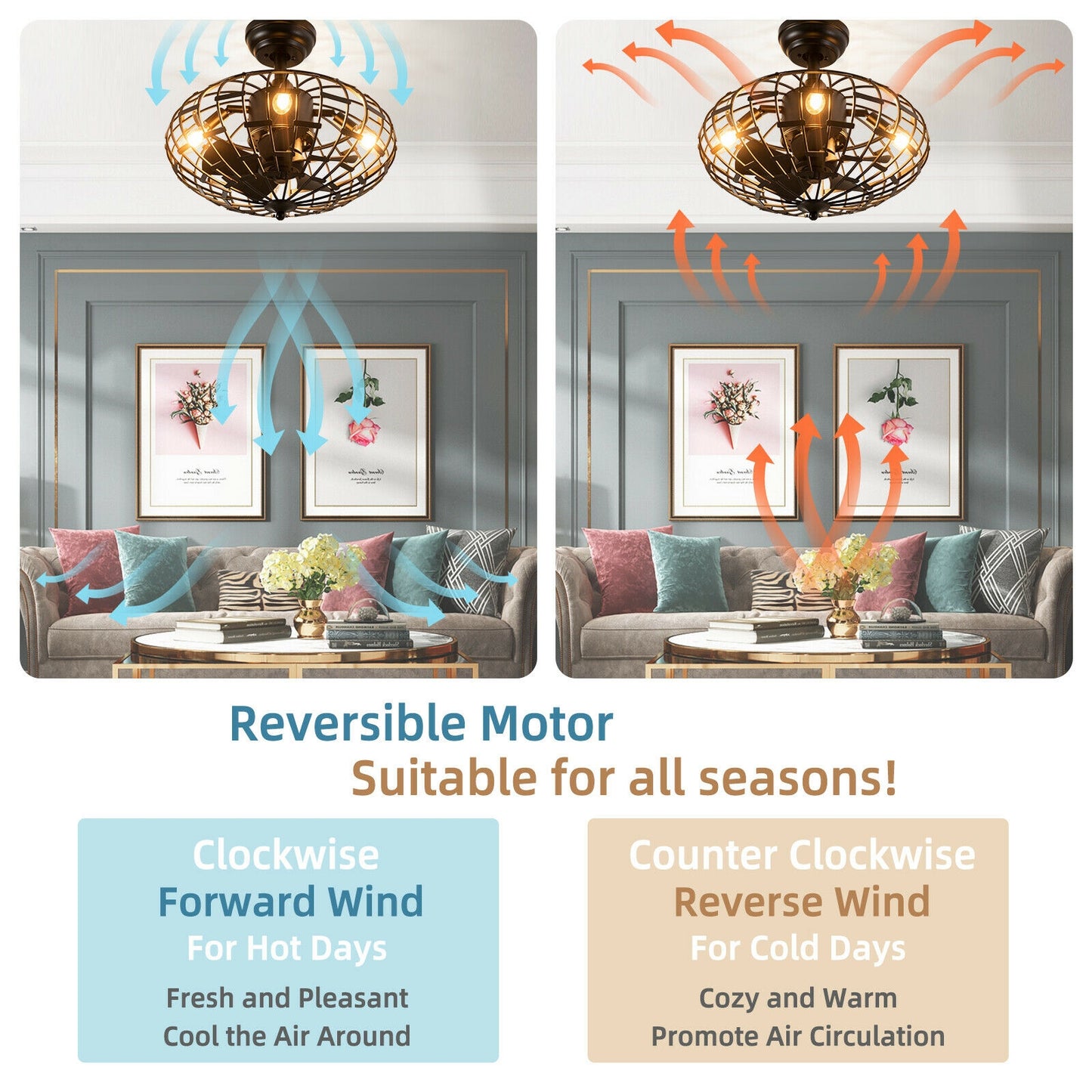 5 Blade Enclosed Ceiling Fan with Light & Remote Control for Modern Living