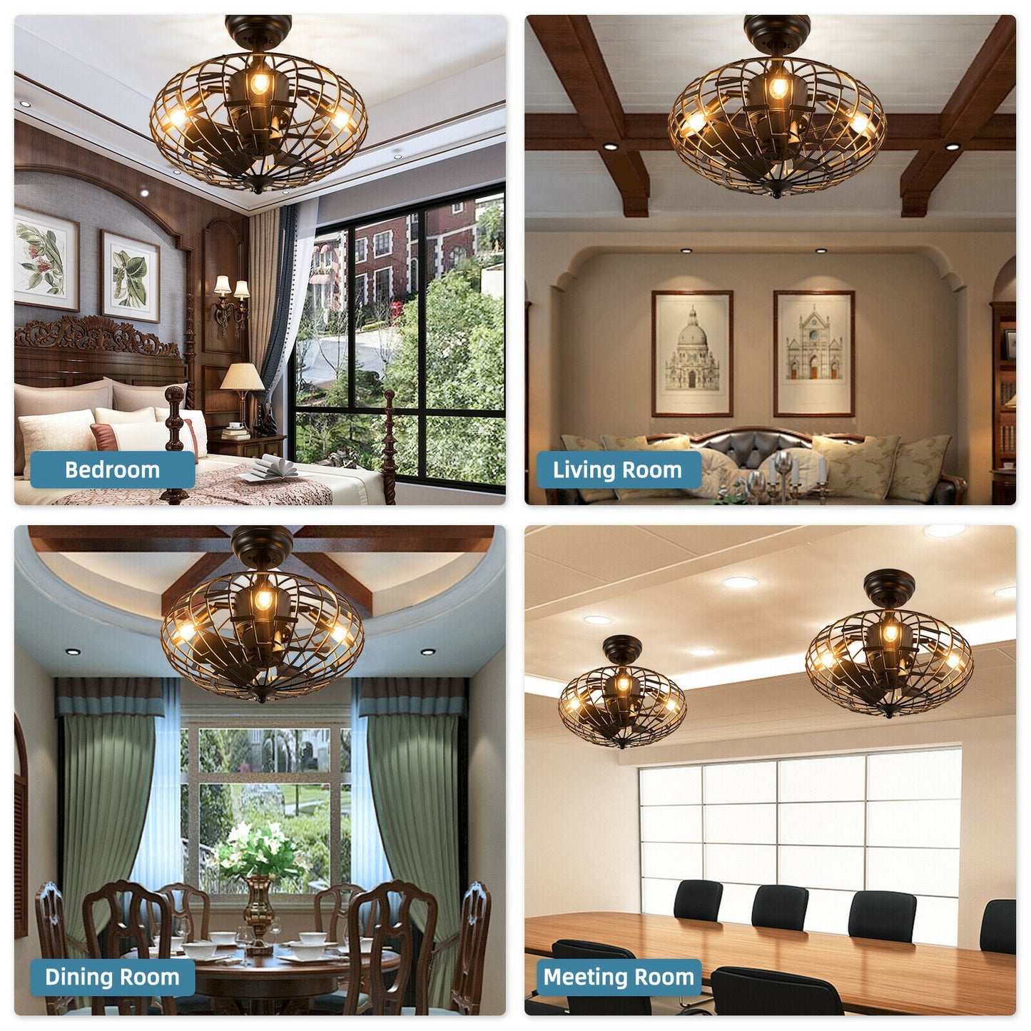 5 Blade Enclosed Ceiling Fan with Light & Remote Control for Modern Living