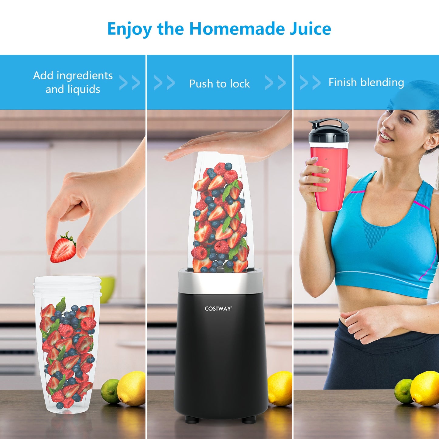 1000W High Power Portable Blender with 6 Stainless Steel Blades