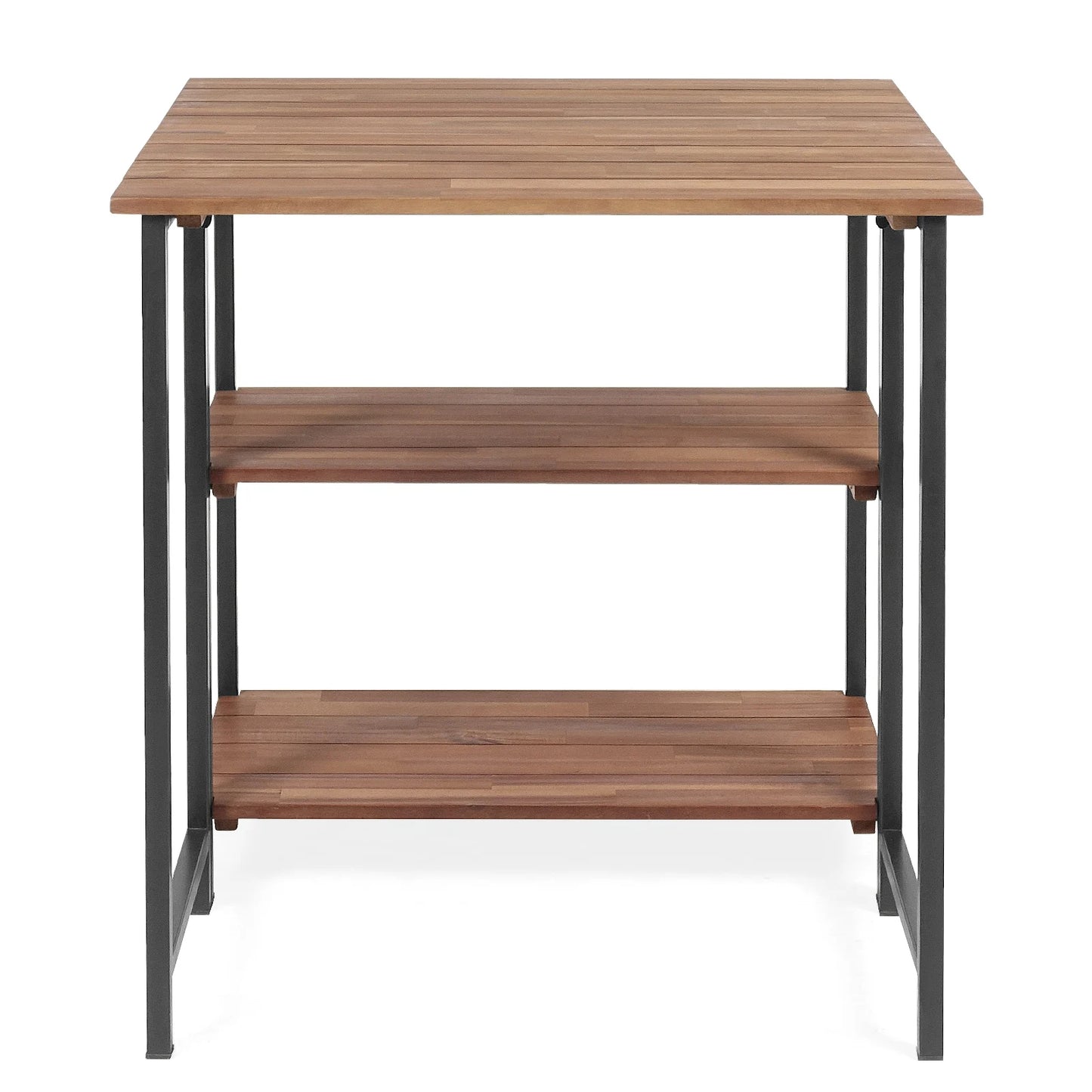 Folding Acacia Wood Outdoor Dining Table with Storage Shelves for Patio Garden or Balcony