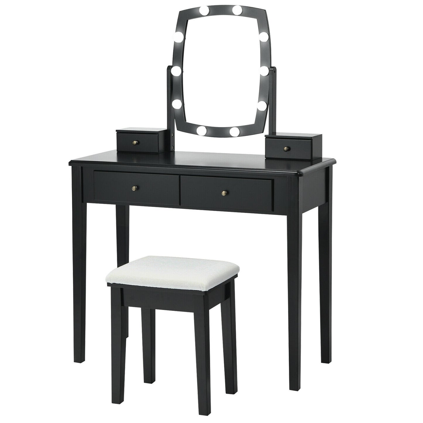 Vanity Table Set with Lighted Mirror and Storage for Bedroom and Dressing Room - Black