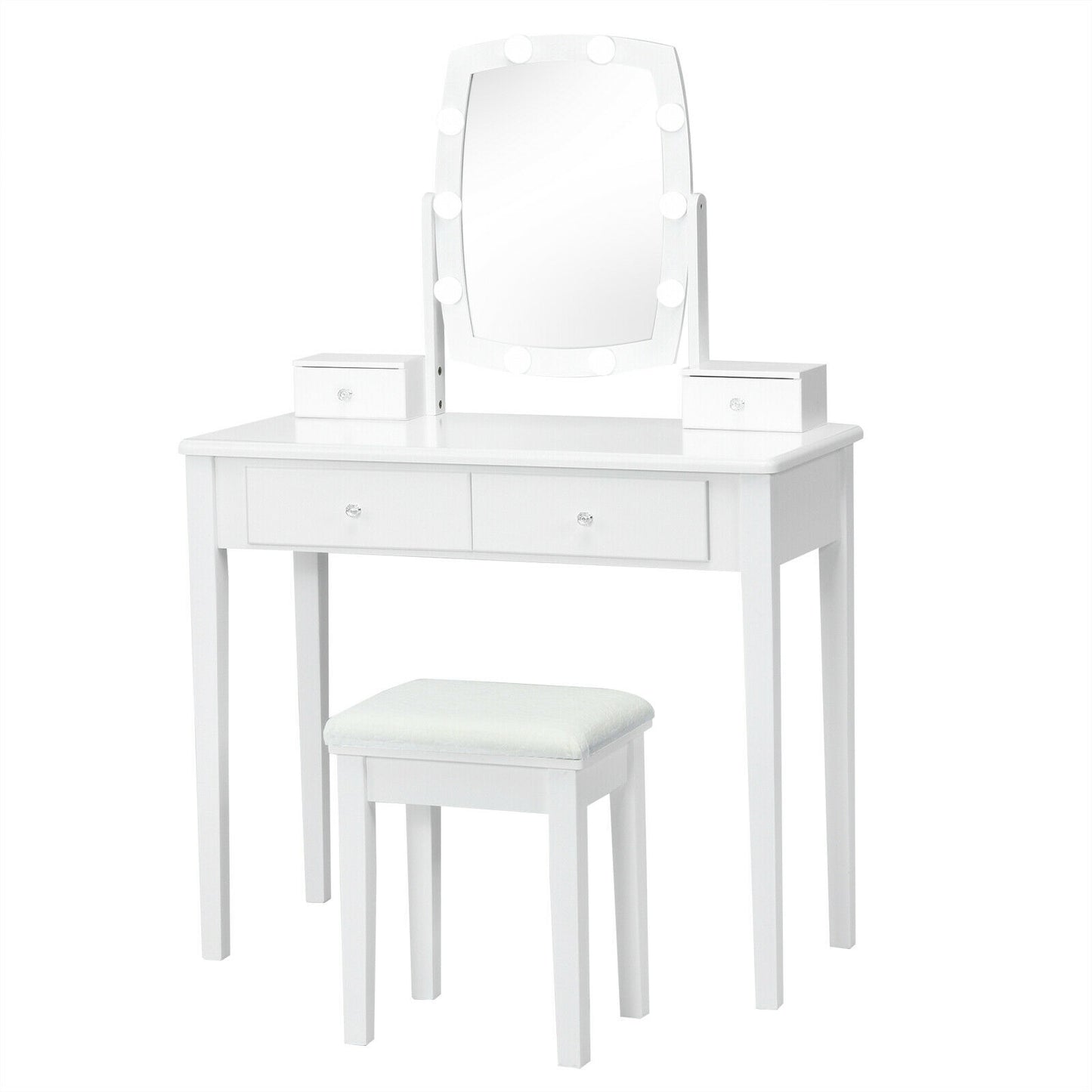 Vanity Table Set with Lighted Mirror and Storage for Bedroom and Dressing Room - White